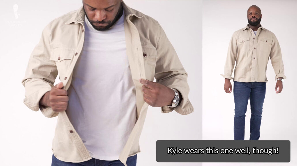 A double-breasted pocket overshirt as worn by Kyle.