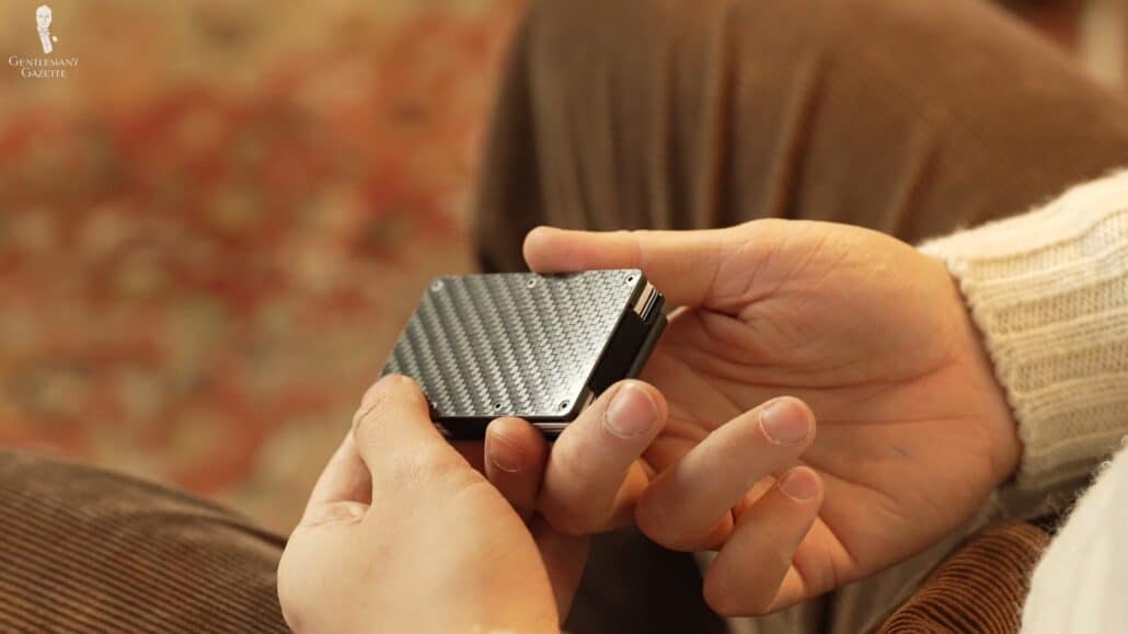 A minimalist rigid wallet will have a formality clash with classic menswear.