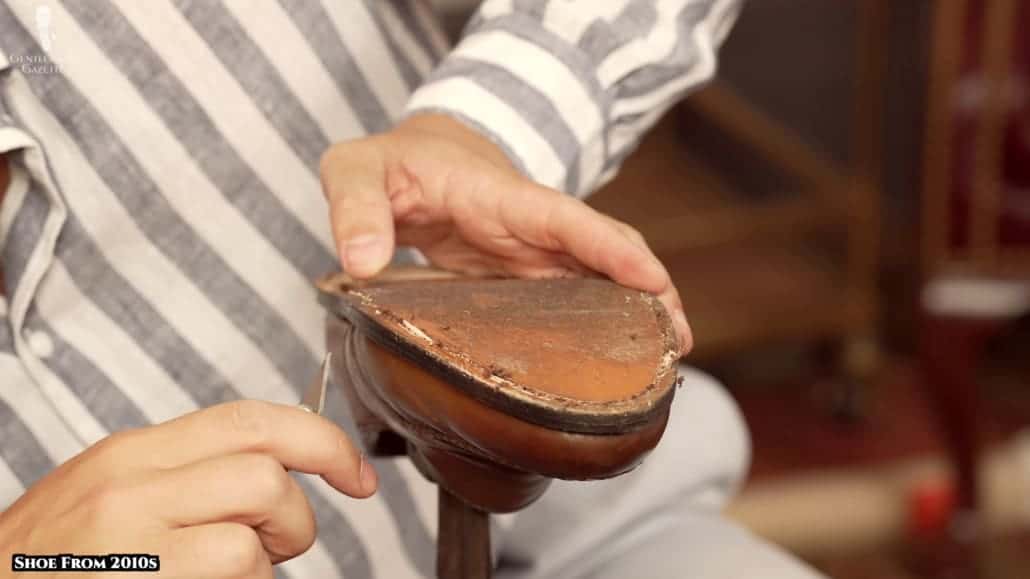 Allen Edmonds outsole with open channel stitching.