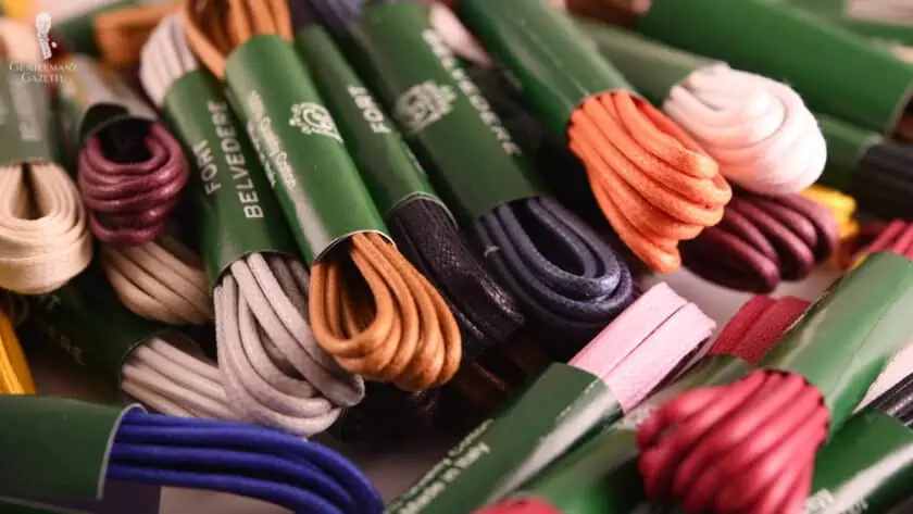An assortment of Fort Belvedere shoelaces.
