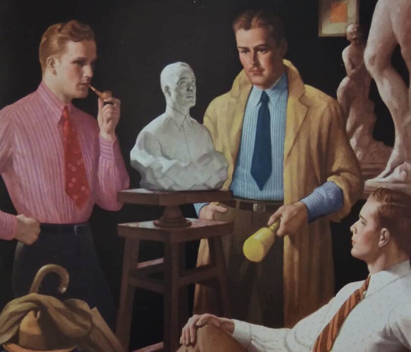 Aspiring Gentleman Cover 1 An illustration of a man making a sculpture