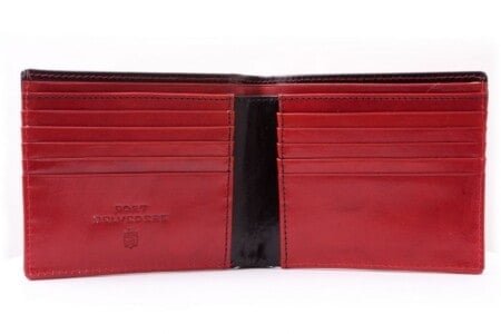 Men's Leather Wallet in Black and Red Boxcalf with 10 Card Slots