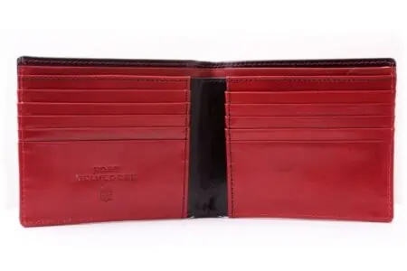 Men's Leather Wallet in Black and Red Boxcalf with 10 Card Slots