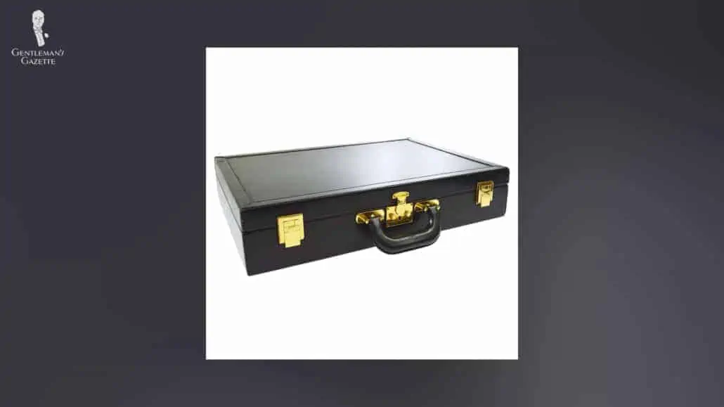 Black with solid brass locks Hermes attaché case.
