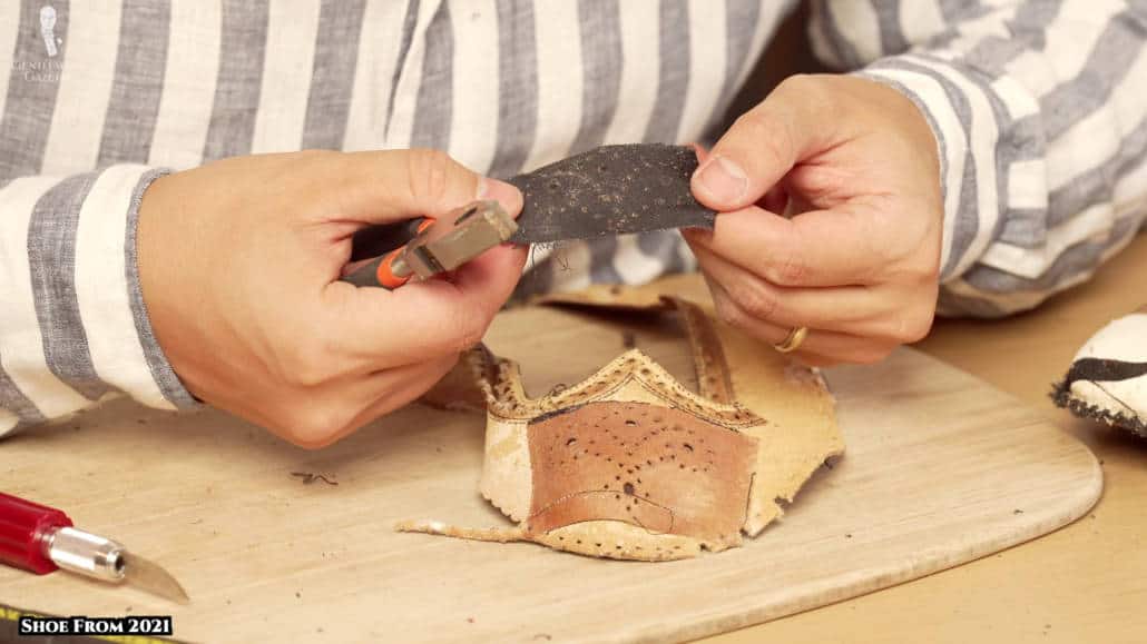 Broguing holes on the 2021 Allen Edmonds shoe were backed with a fabric.