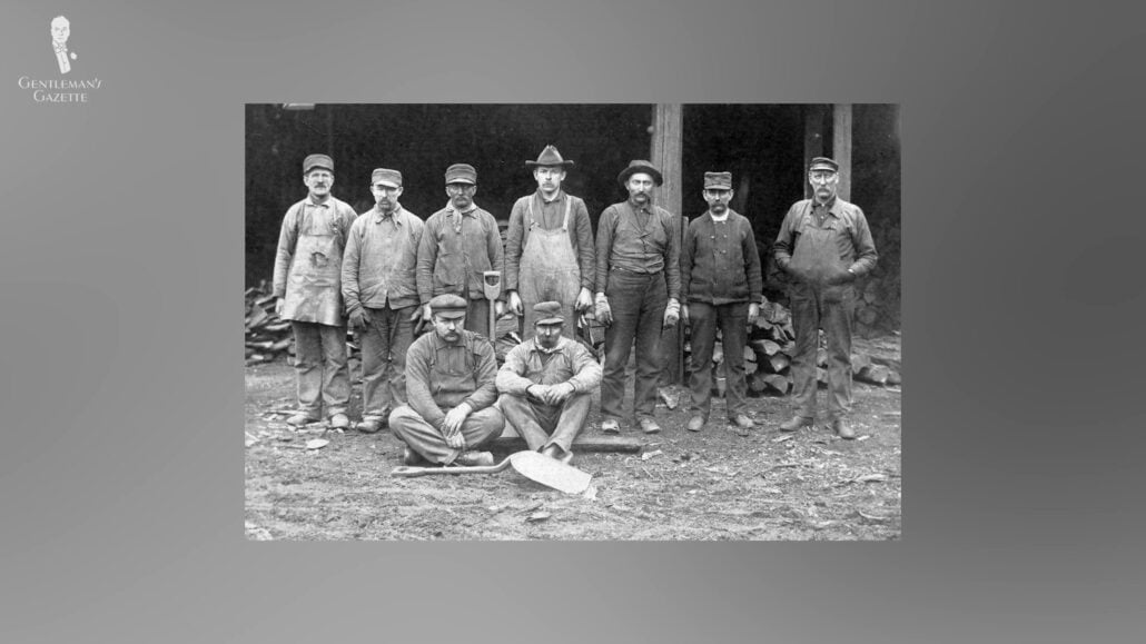 Gentlemen in the 1860s in their industrial workwear.