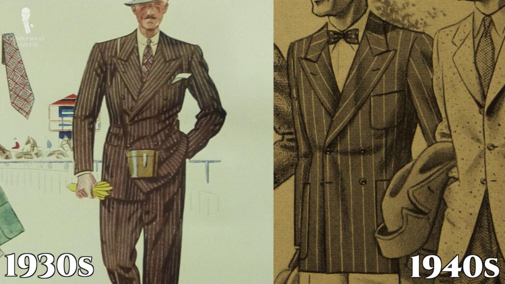 Jacket length comparison between the 1930s and the 1940s.