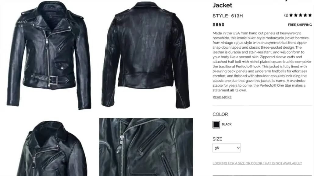 Model 613H jacket that is made of horsehide.