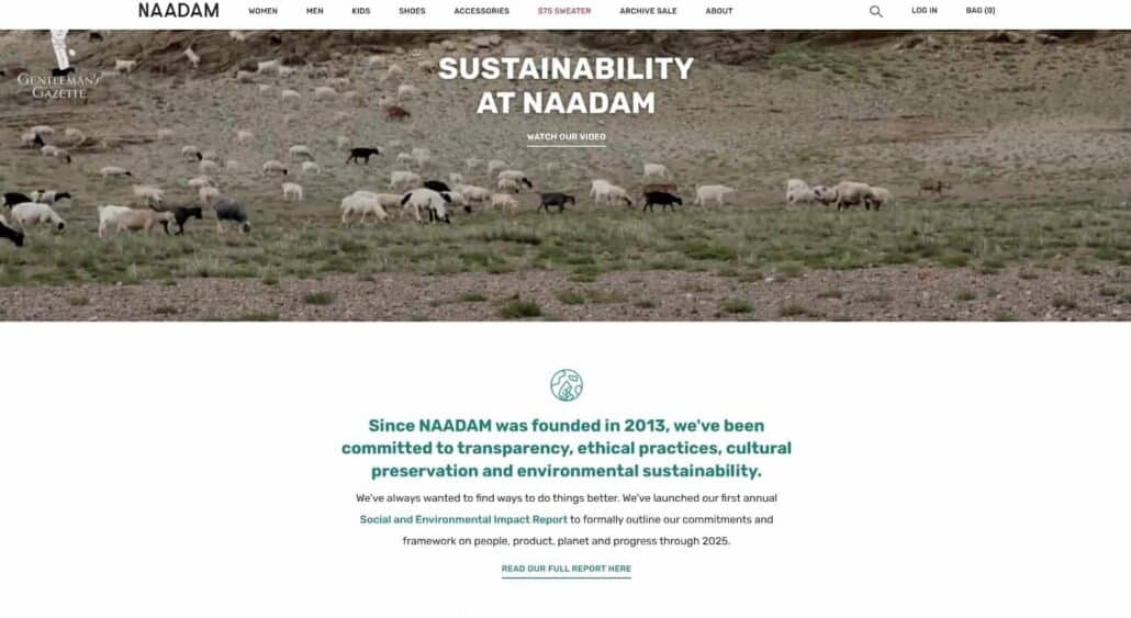 Naadam Sustainability On their website, NAADAM emphasizes sustainability, yet on the product pages, there isn’t much information regarding cashmere.