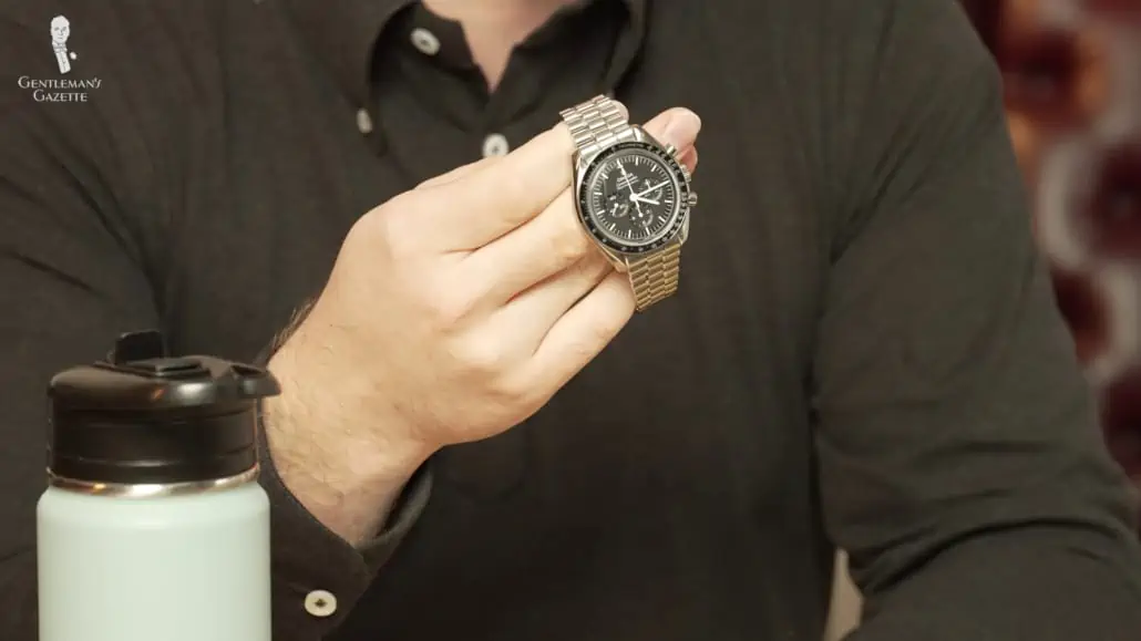 Nathan's watch which is an Omega Speedmaster
