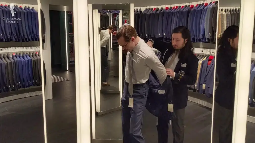 Preston fitting his made-to-measure Suitsupply suit.