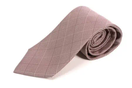 Prince of Wales Glen Check Silk Tie In Burgundy And White