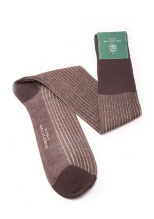 Shadow Stripe Ribbed Socks Dark Brown and Beige Fil d'Ecosse Cotton
