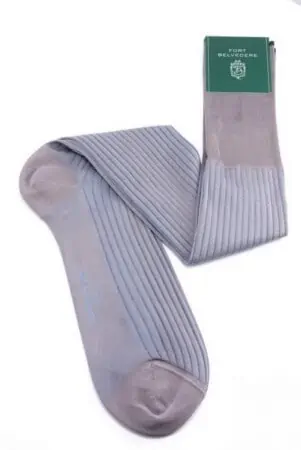 Shadow Stripe Ribbed Socks Light Grey and Light Blue Fil d'Ecosse Cotton