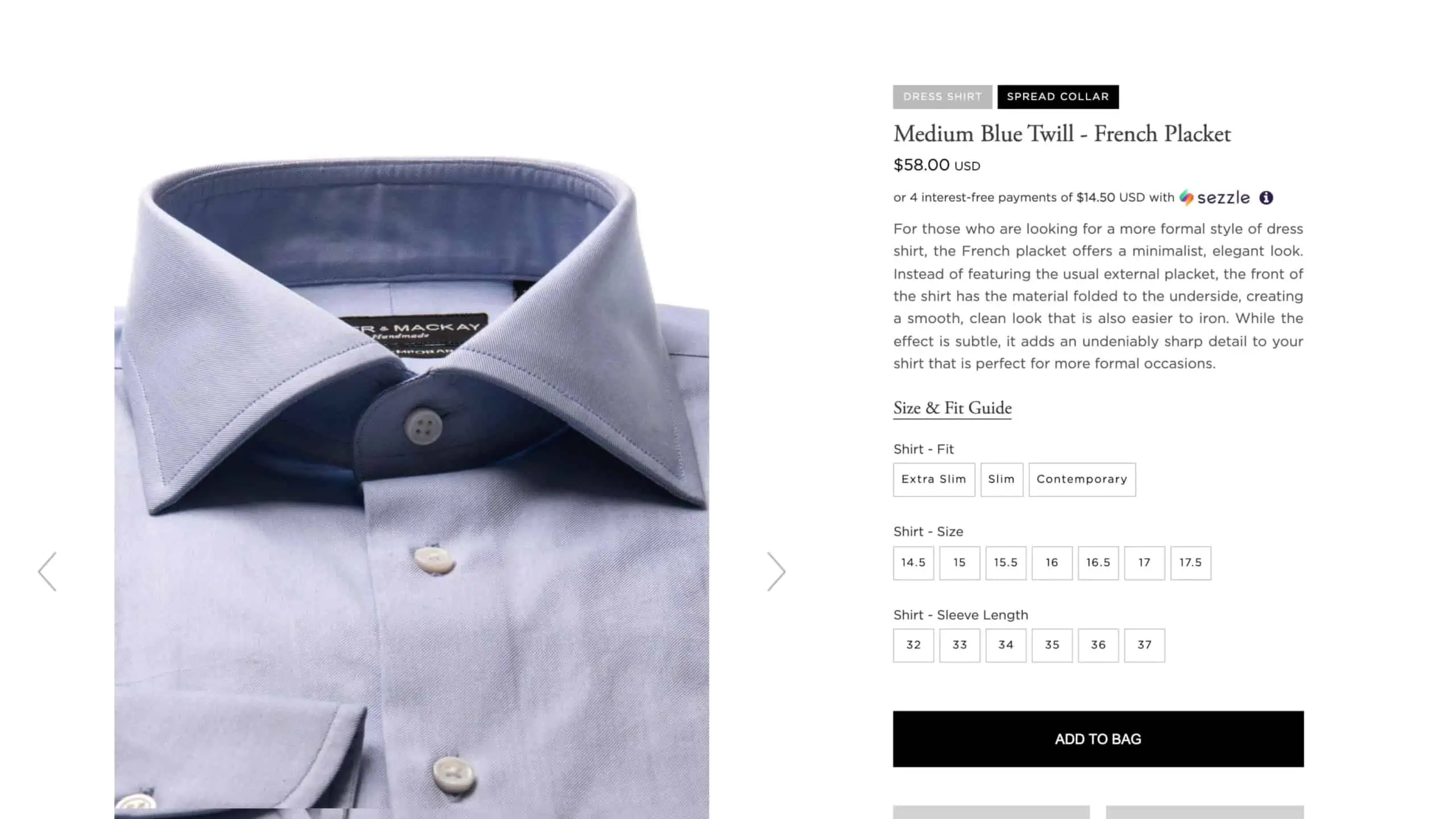 A blue Spier & Mackay shirt with a spread collar.