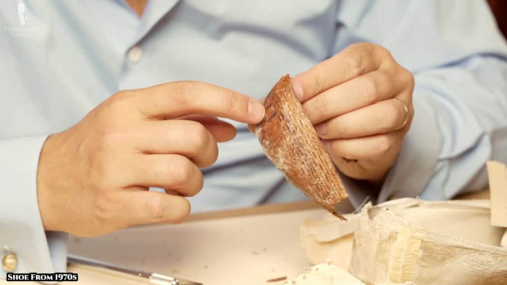 The actual (leather) heel cap of the Biscayne shoe