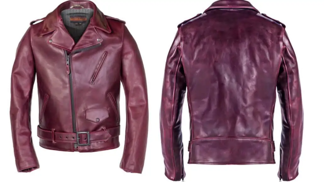 The front and back of the model P613S jacket in burgundy