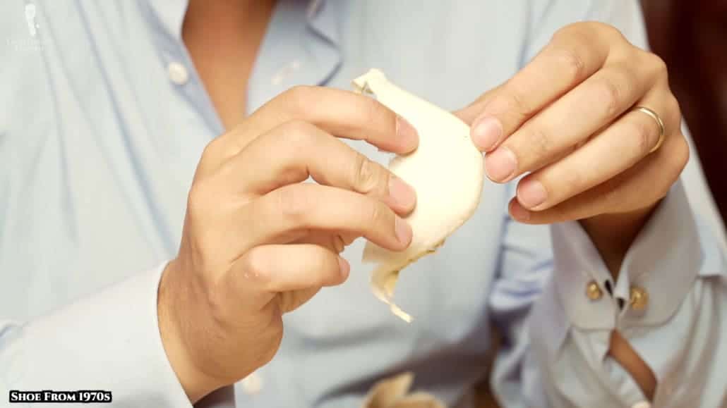 The toe cap of the Biscayne shoe is most likely starched linen.