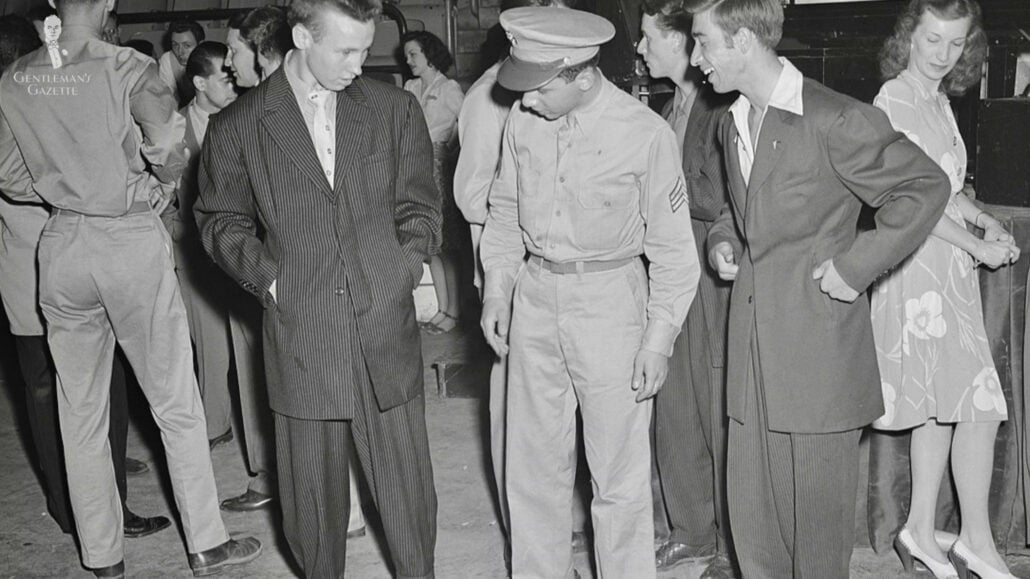 Two men wearing a zoot suit.