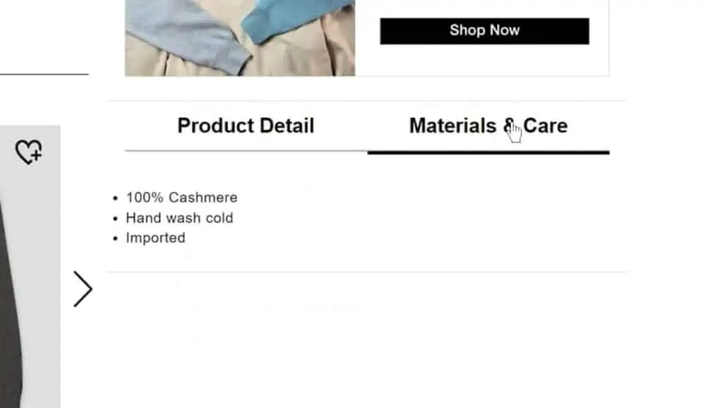 Unfortunately, the Uniqlo cashmere sweater product listing is quite vague.