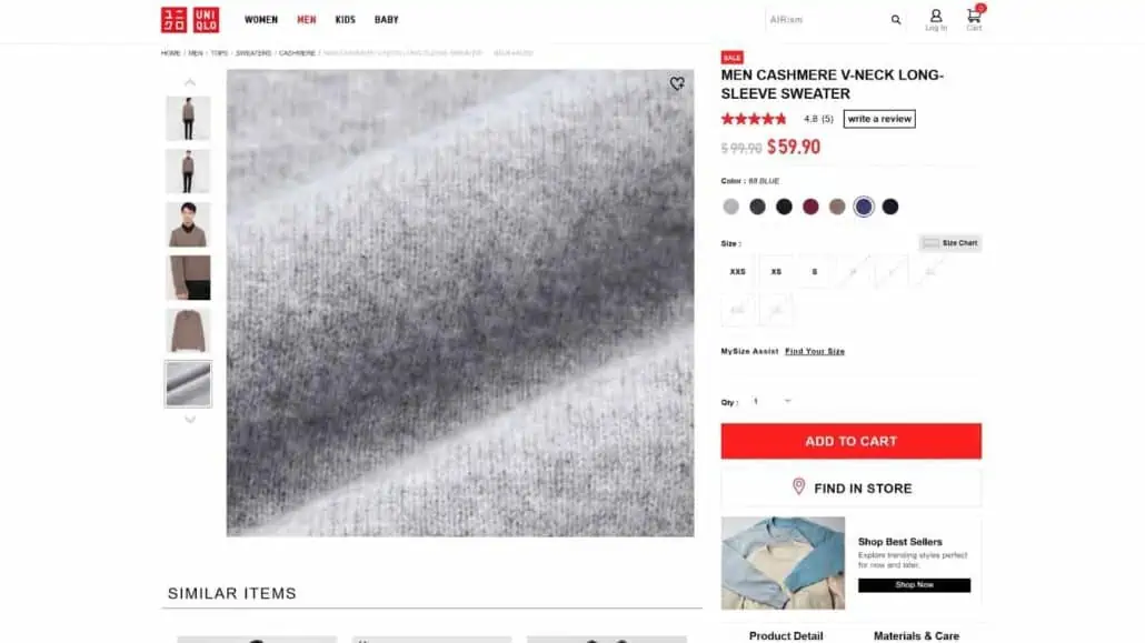 Uniqlo cashmere sweaters are budget-friendly at under $100.