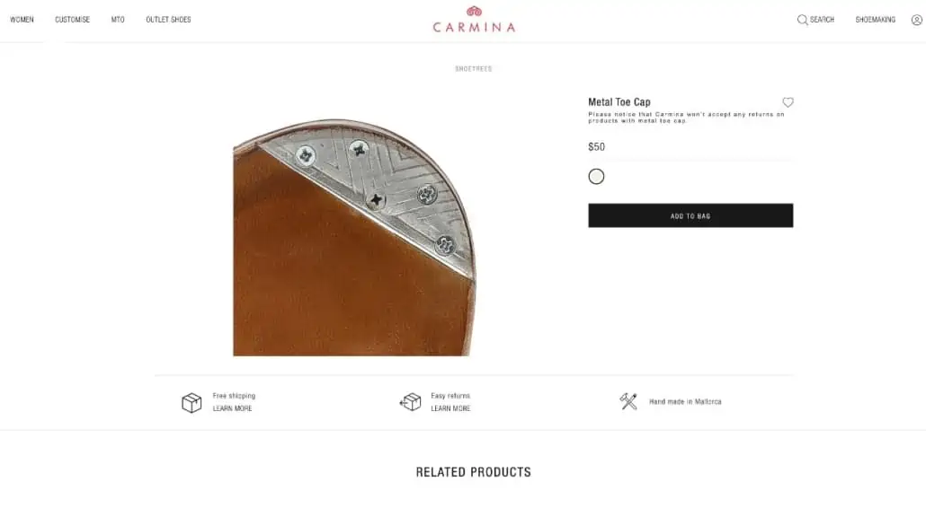Carmina has an option to add a metal toe cap to the soles of the shoe.