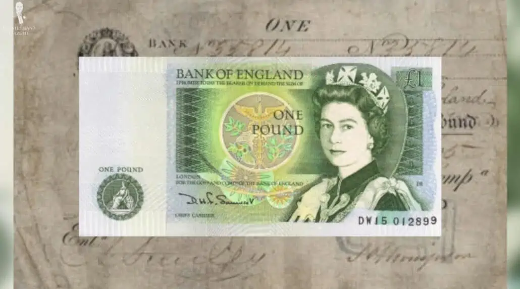 The modern one pound note measures 5.2in x 2.75in long, less than half of the size of the 1805 version.