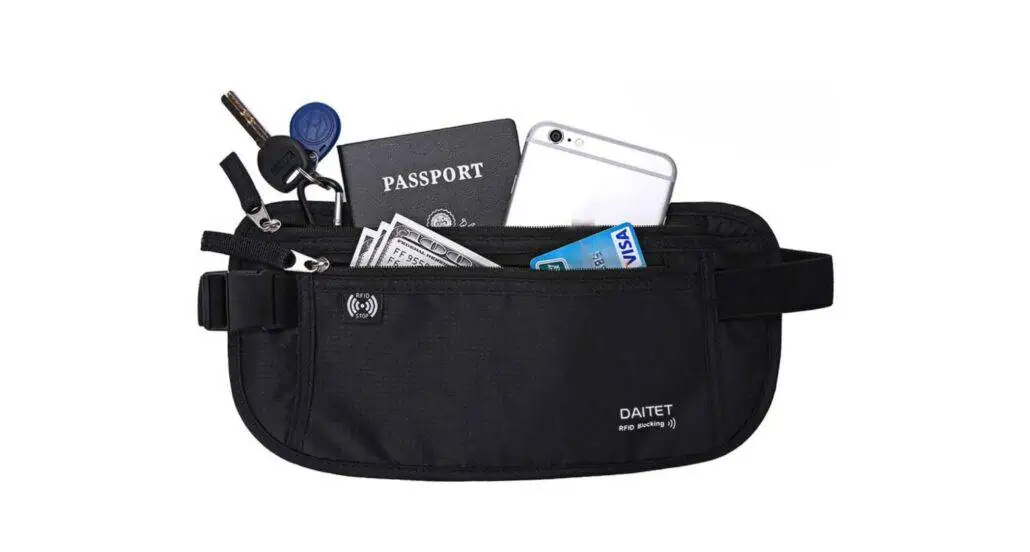 A travel wallet is usually attached to the belt.