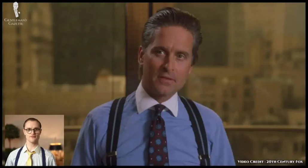 The contrasting spread collar of Gekko&rsquo;s Winchester shirt accentuates his face