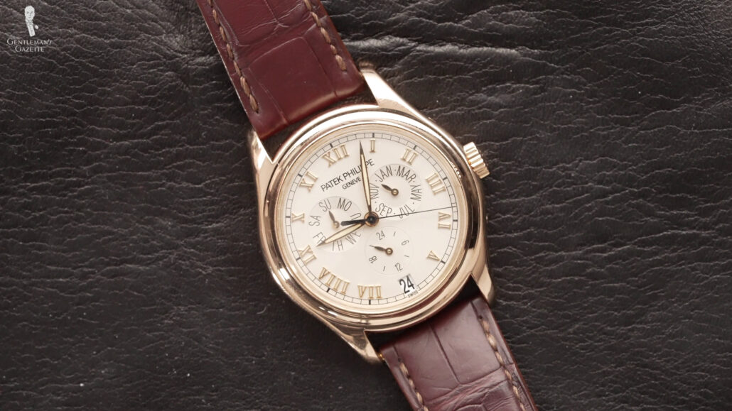 A Patek Philipe dress watch with brown leather straps