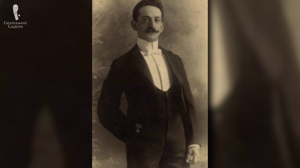 A gentleman from the mid-Victorian period wearing a white bow tie.