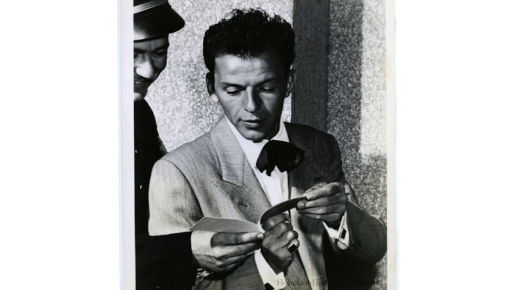 A young Frank Sinatra wearing a "floppy" mid-1940s bow tie. [Image Courtesy Hoboken Historical Museum]