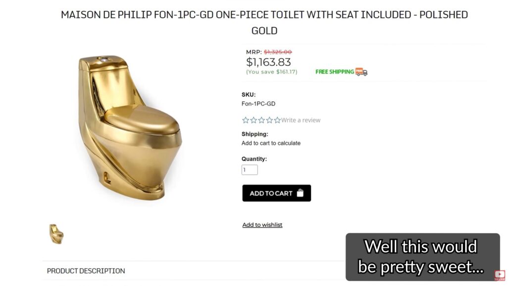 A golden toilet with seat