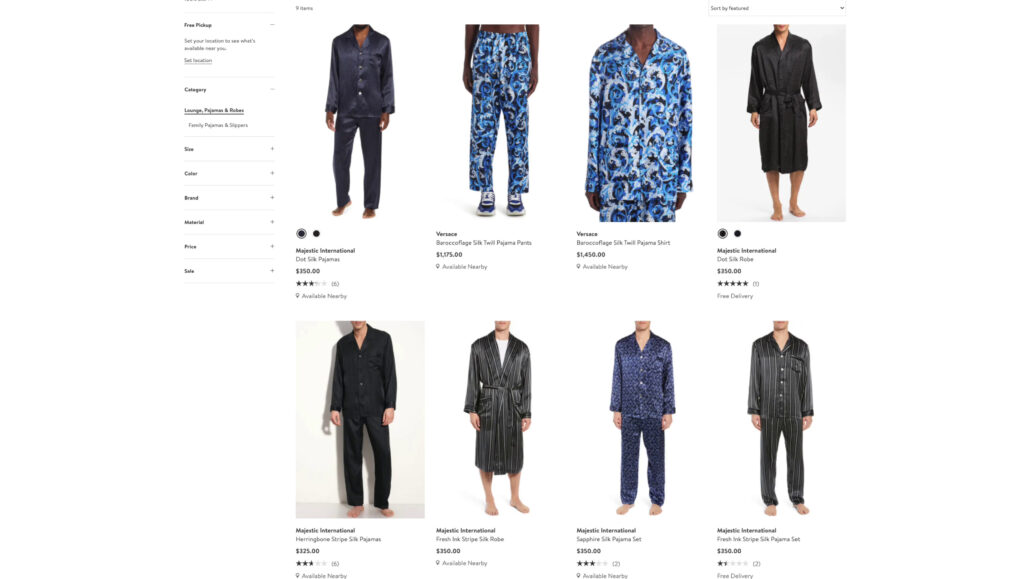 A selection of men’s pajamas in silk.