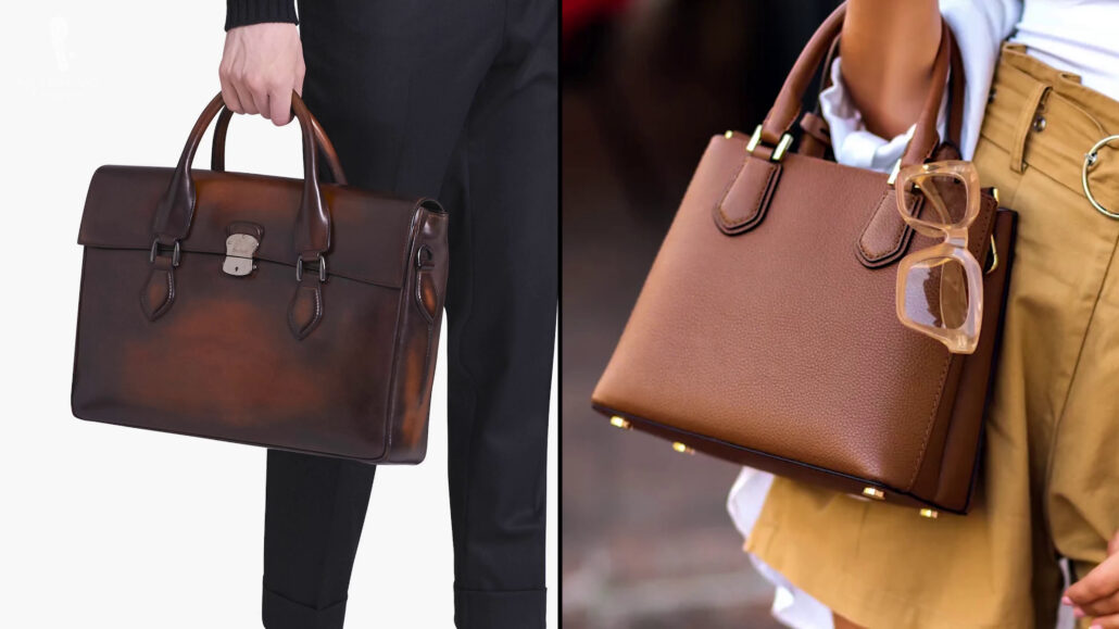 A side-by-side comparison of men and women's bag.