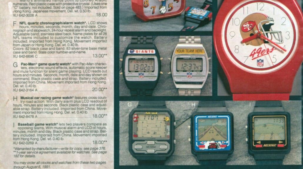 An old advert of different trendy digital watches in the 1990s