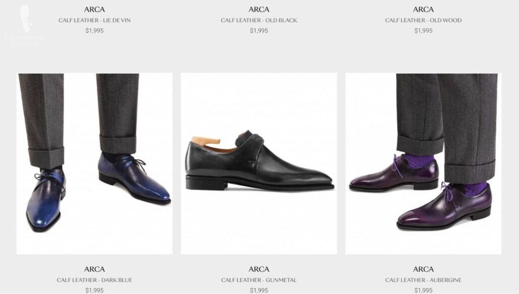 Corthay's Arca shoes come in beautifully colored patinas and slim chiseled lasts