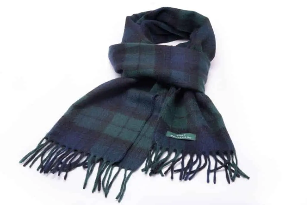 Black Watch Tartan Cashmere Scarf - Green Blue Military- Fort Belvedere