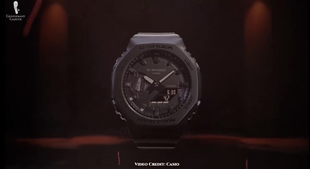 The Casio G-Shock GA2100-1A1 model is shock and water-resistant. [Image Credit: Casio]