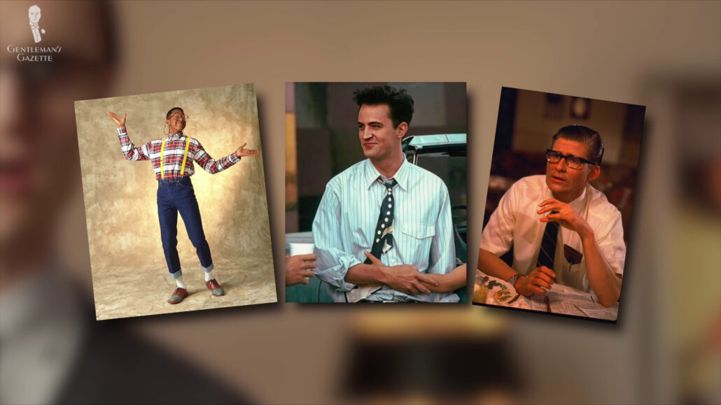 The costume choices for movie and television characters like Steve Urkel, Chandler Bing, and George McFly are meant to emphasize their "uncool" nature.