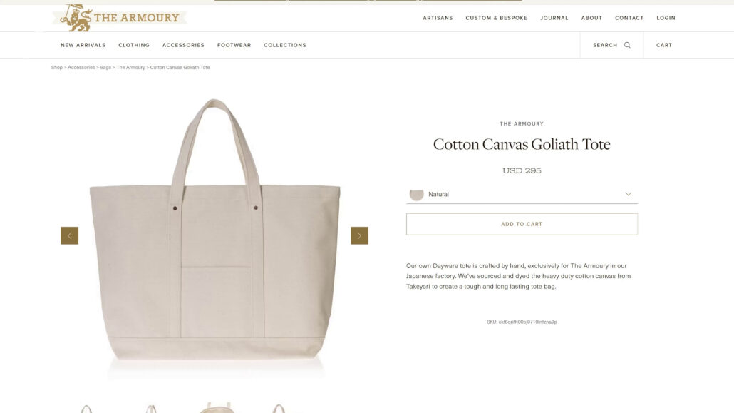 Cotton Canvas Goliath Tote from the brand, The Armoury.