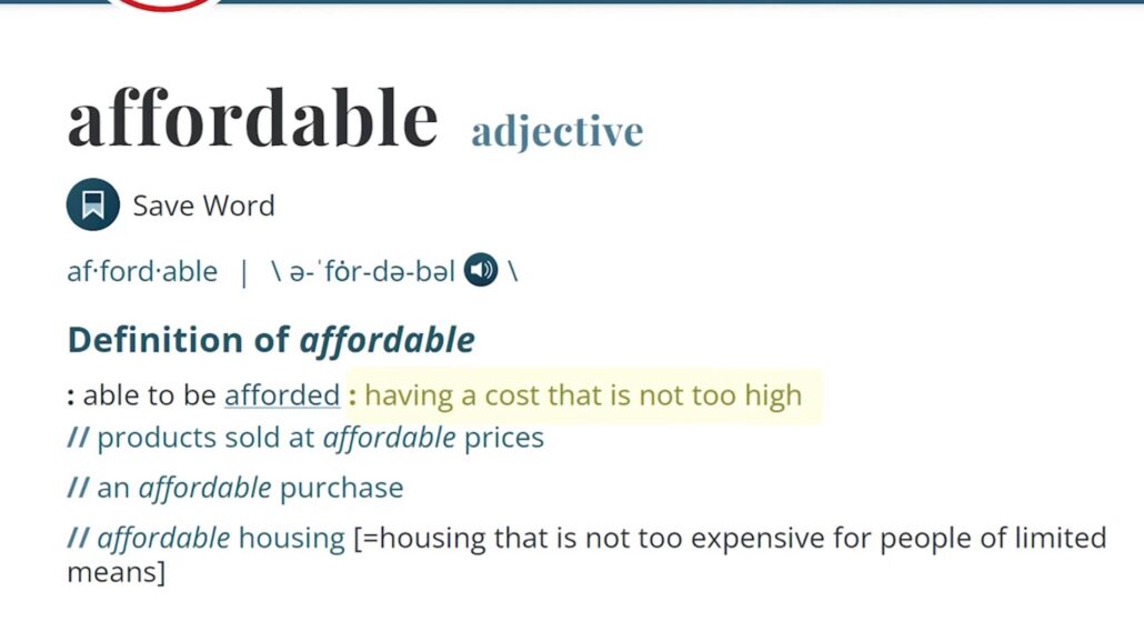 Definition of affordable