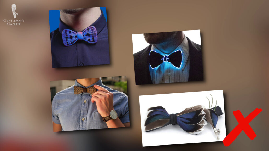 Different bow ties in these materials are considered a novelty.