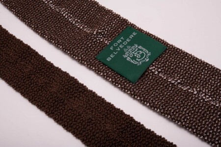 Two-Tone Knit Tie in Brown and Beige Changeant Silk
