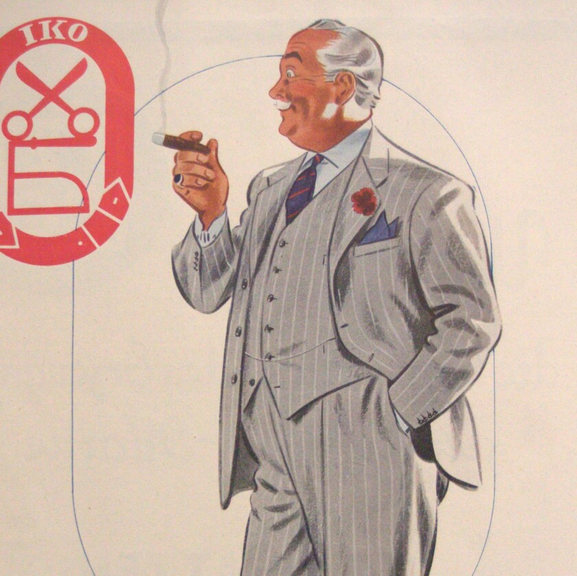 A vintage German ad depicting a man wearing a pinky ring