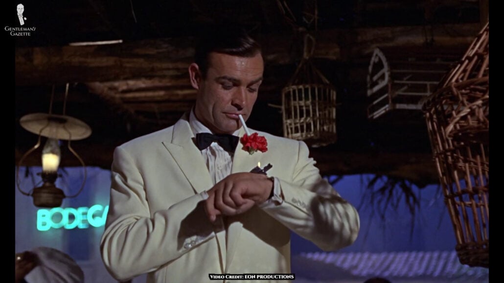 Sean Connery Wearing A Warm Weather Black Tie Ensemble Sean Connery wearing a warm weather Black tie ensemble