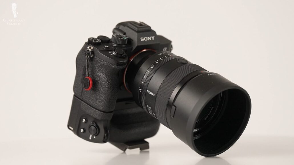 The Sony α7R, a high-res camera that the Gentleman's Gazette production team uses today.