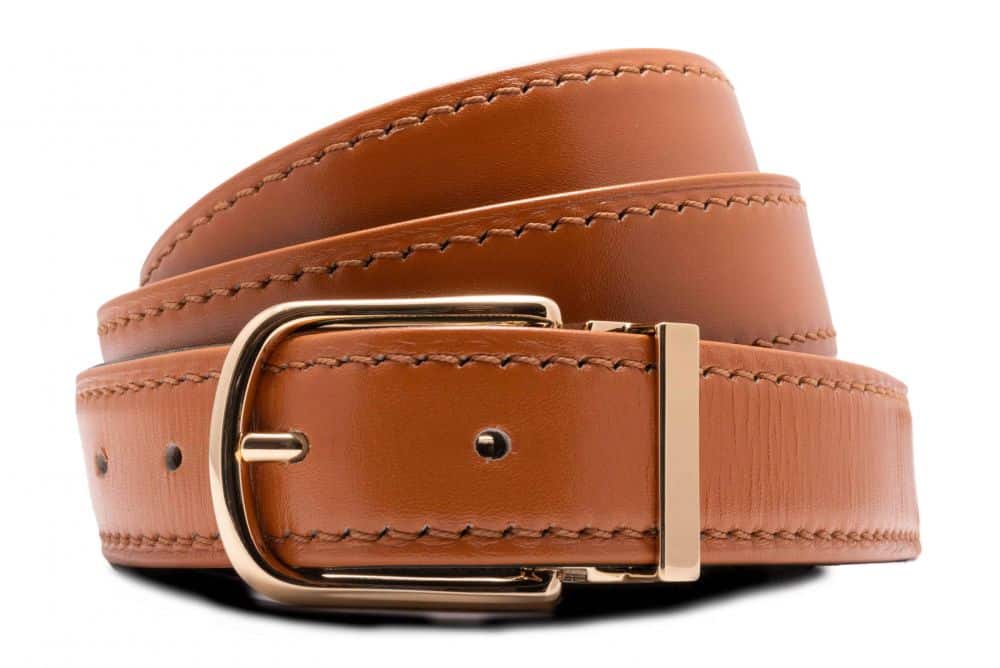 Tan Cognac Brown Calf Leather Belt Aniline Dyed Cut-To-Size - Folded Edges 3cm x 120cm