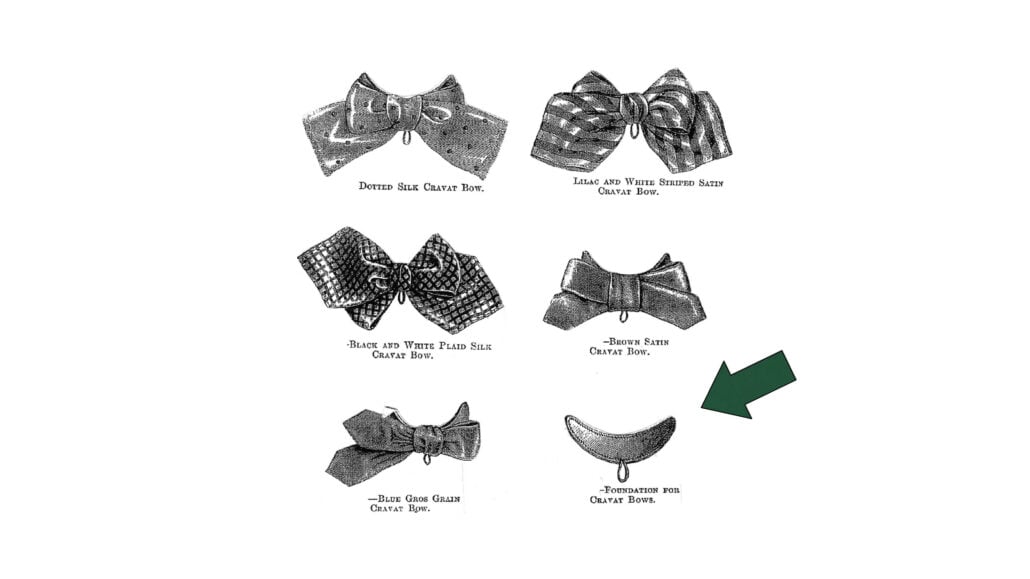 The banana-shaped shield where pre-tied bow ties are sewn onto.