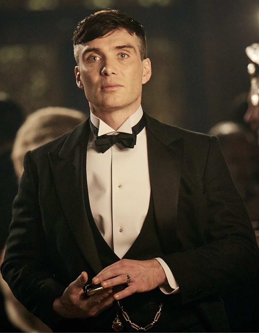 A photograph of Peaky Blinders character Tommy Shelby in Black Tie. 